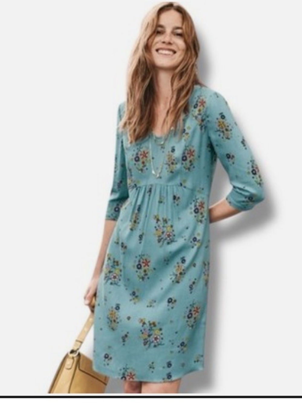 NWT Boden Eliza Heritage Blue Floral V-Neck 3/4 Sleeve Dress Cottage Peasant